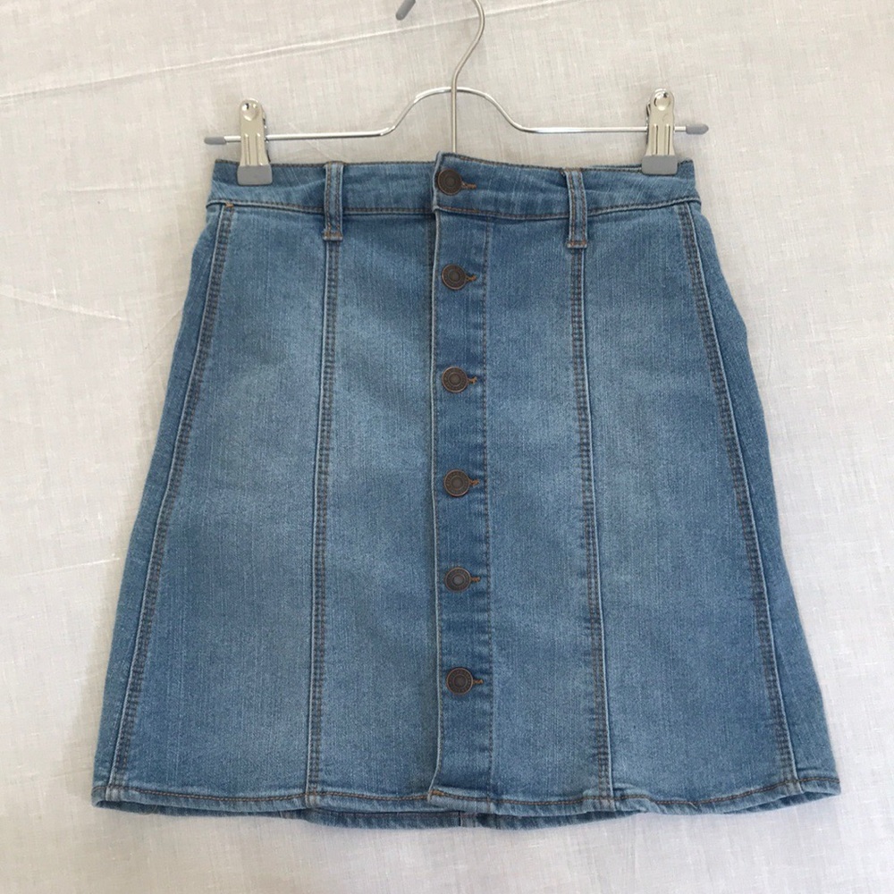 A-line button down denim skirt